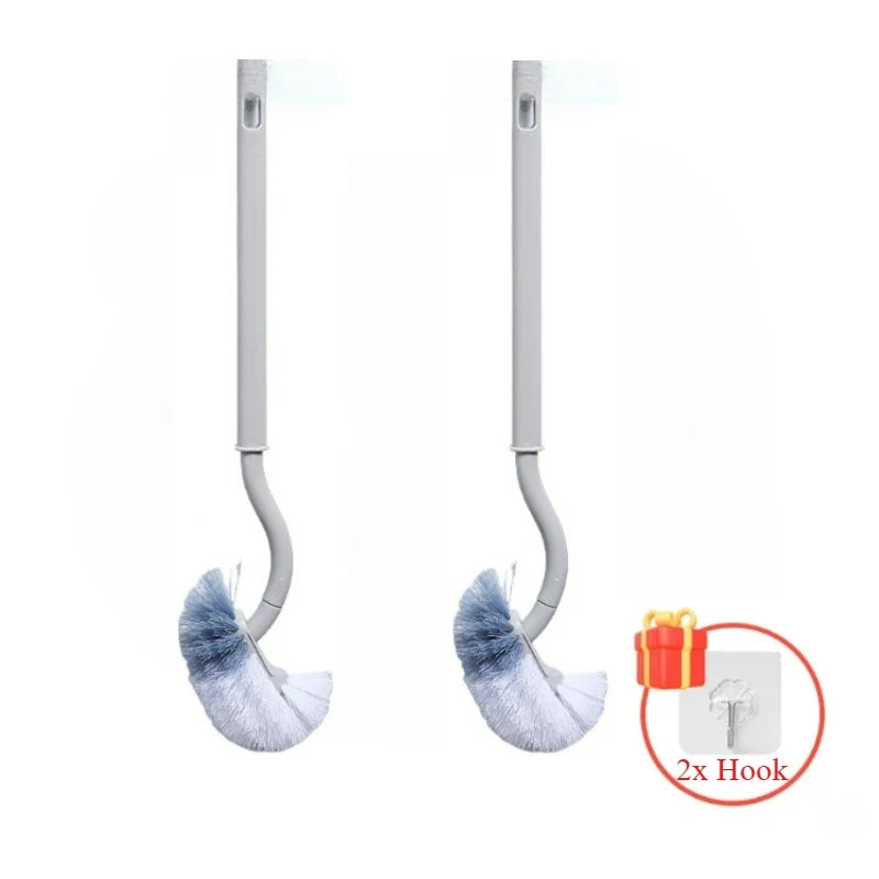 S Shaped Toilet Brush - Wall Mounted 360° Bathroom Cleaning Brush with Long Handle Soft Bristles