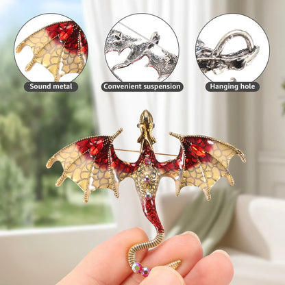10-Piece Flying Dragon Enamel Brooch Set - Vintage Alloy Dragon Pins for Jewelry & Necklaces