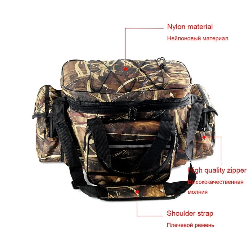 50x30x25cm Waterproof Nylon Fishing Bag – Large Capacity Multi-Purpose Two-Layer Shoulder Tackle Bag for Outdoors