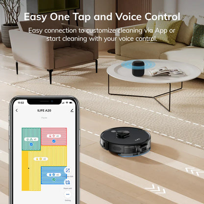 ILIFE A20 Robot Vacuum and Mop Combo – LiDAR Navigation, 3000Pa Suction, Smart Mapping, App/Alexa Control, Ideal for Pet Hair