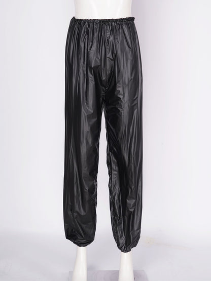 Unisex PVC Sauna Suit — Long Sleeve Top & Elastic Waistband Pants for Men & Women, Slimming Fitness Workout Outfit