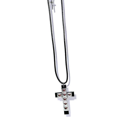 Punk Rivet Cross Pendant Necklace - Gothic Grunge Rock 90s Style Jewelry