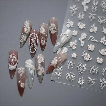 Vintage Rose Flower Nail Stickers – Red & Blue Laser Gold/Silver Nail Art Decals for Manicure Design DIY Beauty Tool