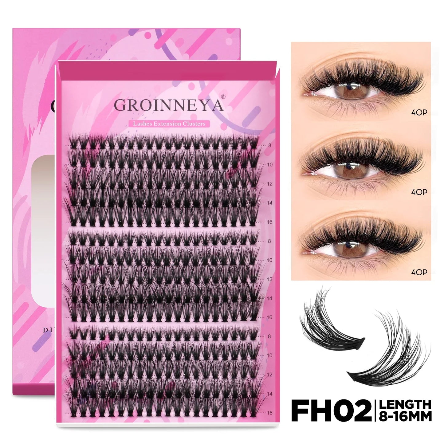 GROINNEYA DIY Lash Extension Kit – Individual & Cluster Lashes Full Set with Lash Bond and Seal for At-Home Use