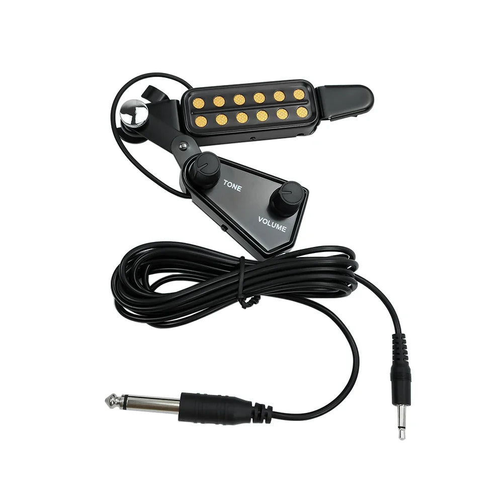 12-Hole Acoustic Guitar Sound Hole Magnetic Pickup – Transducer with Tone & Volume Control and Audio Cable for Amplified Sound System