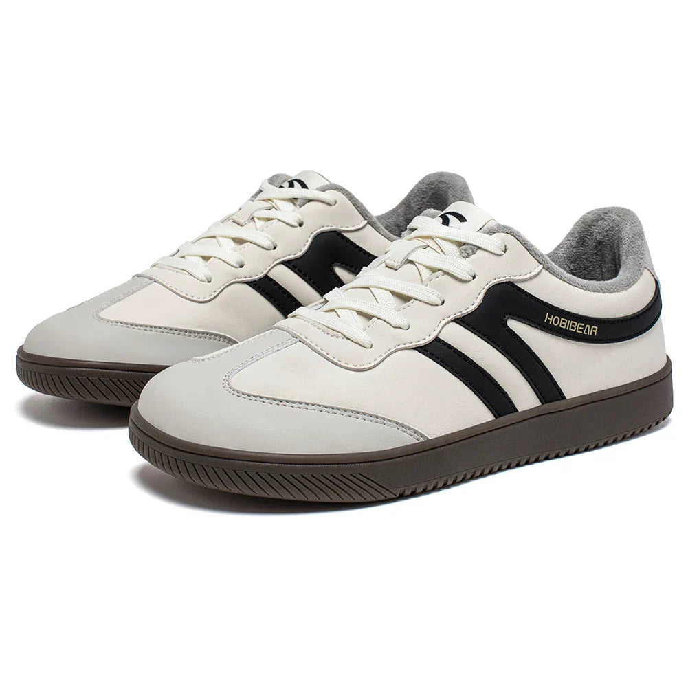 HOBIBEAR Wide-Toe Unisex Sneakers — Faux Leather with Faux Fur Lining, Casual Retro Lace-Up Shoes for Men & Women