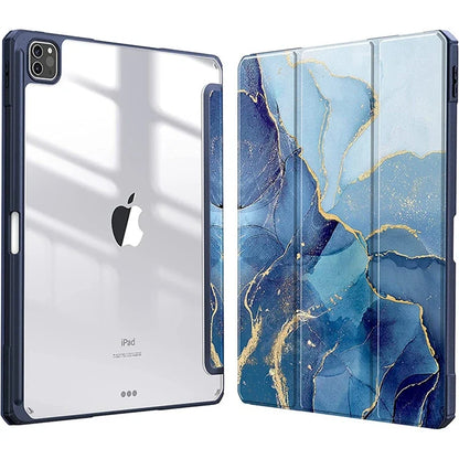 Smart PU iPad Case - Transparent Protective Cover for iPad Air Pro 11 Inch 10.9 10.2 9.7 Models with Stand