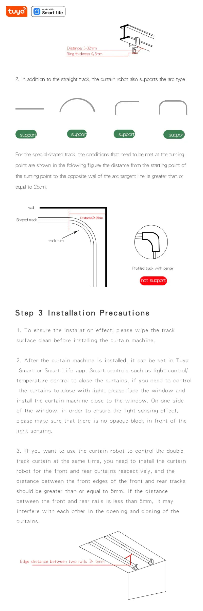 Tuya Smart Curtain Robot Motor — Roman Rod Track, App & Remote Remote Control, Single/Double, Works with Tuya Gateway