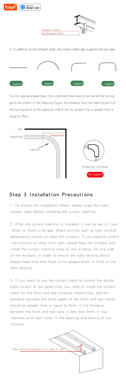 Tuya Smart Curtain Robot Motor — Roman Rod Track, App & Remote Remote Control, Single/Double, Works with Tuya Gateway