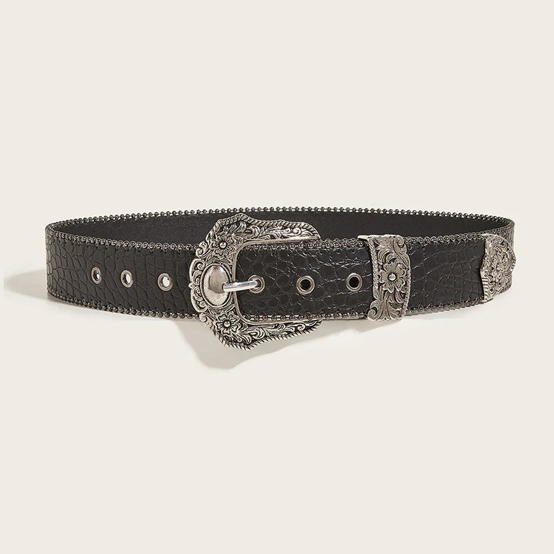 Unisex Jeans Belt — Goth Y2K Designer Punk Accessory, High-Quality Luxury Black Waistband 3.8cm for Men & Women