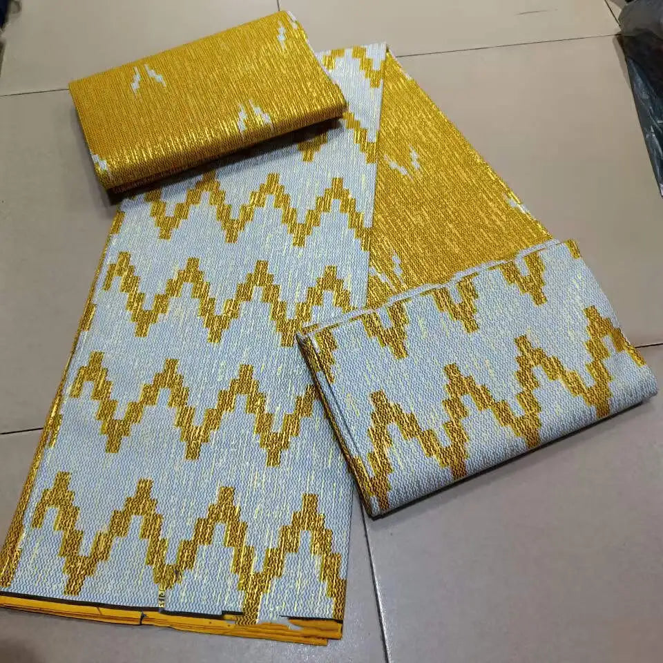 Real Ankara Wax Lace Fabric - 100% Cotton Nigerian Gold Print, 6 Yards Ghana Style Party Dress Material