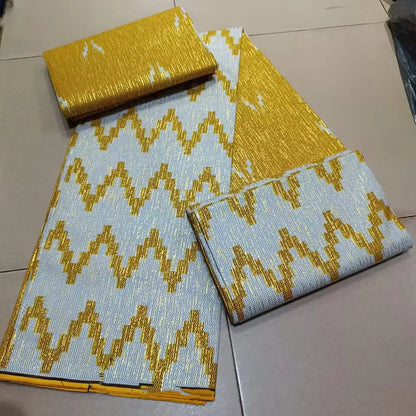 Real Ankara Wax Lace Fabric - 100% Cotton Nigerian Gold Print, 6 Yards Ghana Style Party Dress Material