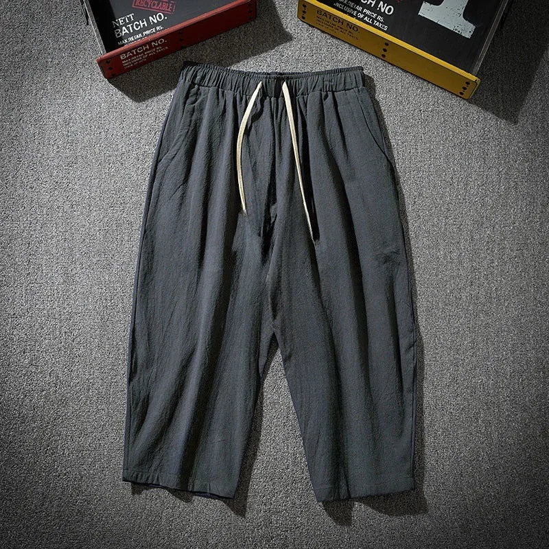 Men's Cotton Blend 3/4 Length Shorts - Casual Loose Fit Drawstring Summer Shorts with Pockets