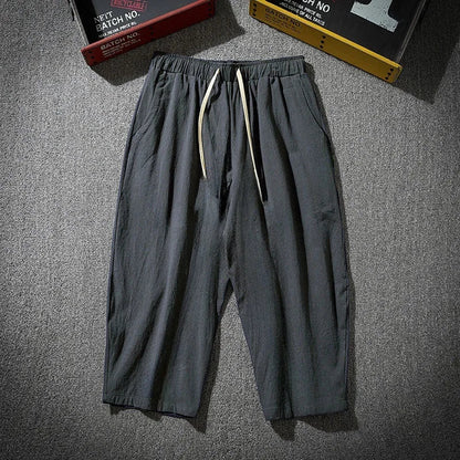 Men's Cotton Blend 3/4 Length Shorts - Casual Loose Fit Drawstring Summer Shorts with Pockets