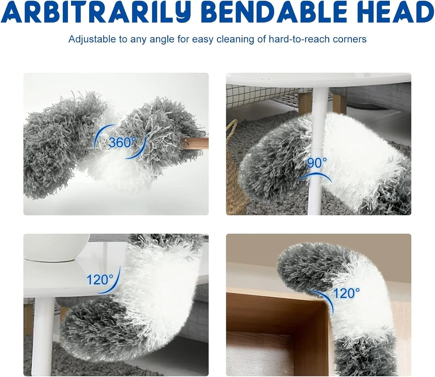 2.8M Extendable Microfiber Duster - Curved Ceiling Cleaning Brush with Electrostatic Dust Collector Pole