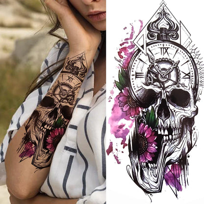 Full Arm Temporary Tattoo Sleeve - Realistic Warrior Lion Tiger Flower & Maori Design Fake Tattoos