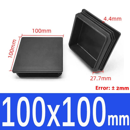Black Square Tube End Caps - Plastic Blanking Plugs for Furniture, Tables & Chairs 10-100mm