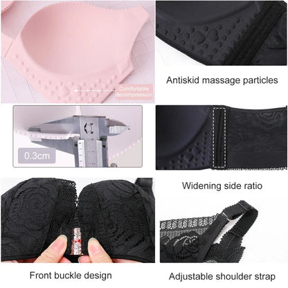 Rose Embroidery Front Closure Wirefree Bra – Front Button Comfort Bra, Push Up Supportive Seamless Underwear Top for Women Plus Size Intimates