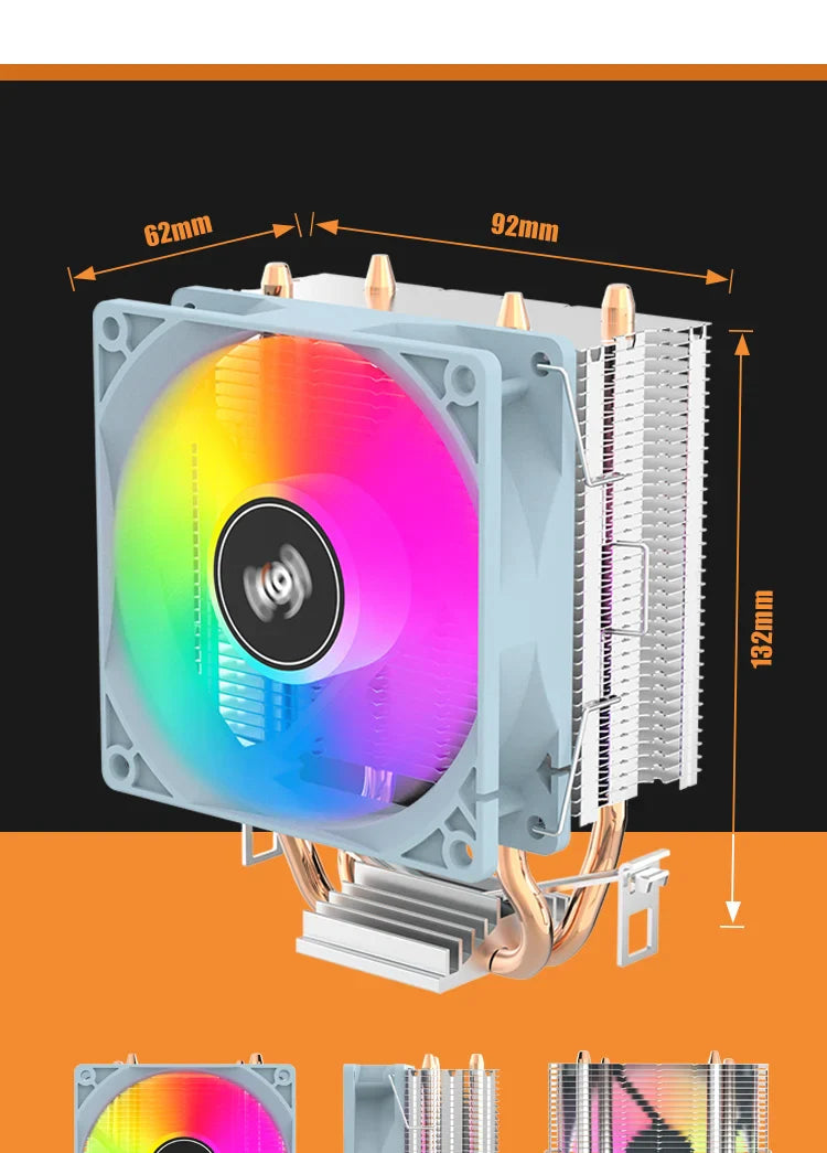 Aigo ICE200PRO CPU Air Cooler — 2 Heatpipe Radiator with 3-Pin PWM Quiet Fan for Intel LGA 115X/1200/1700 & AMD AM4/AM5