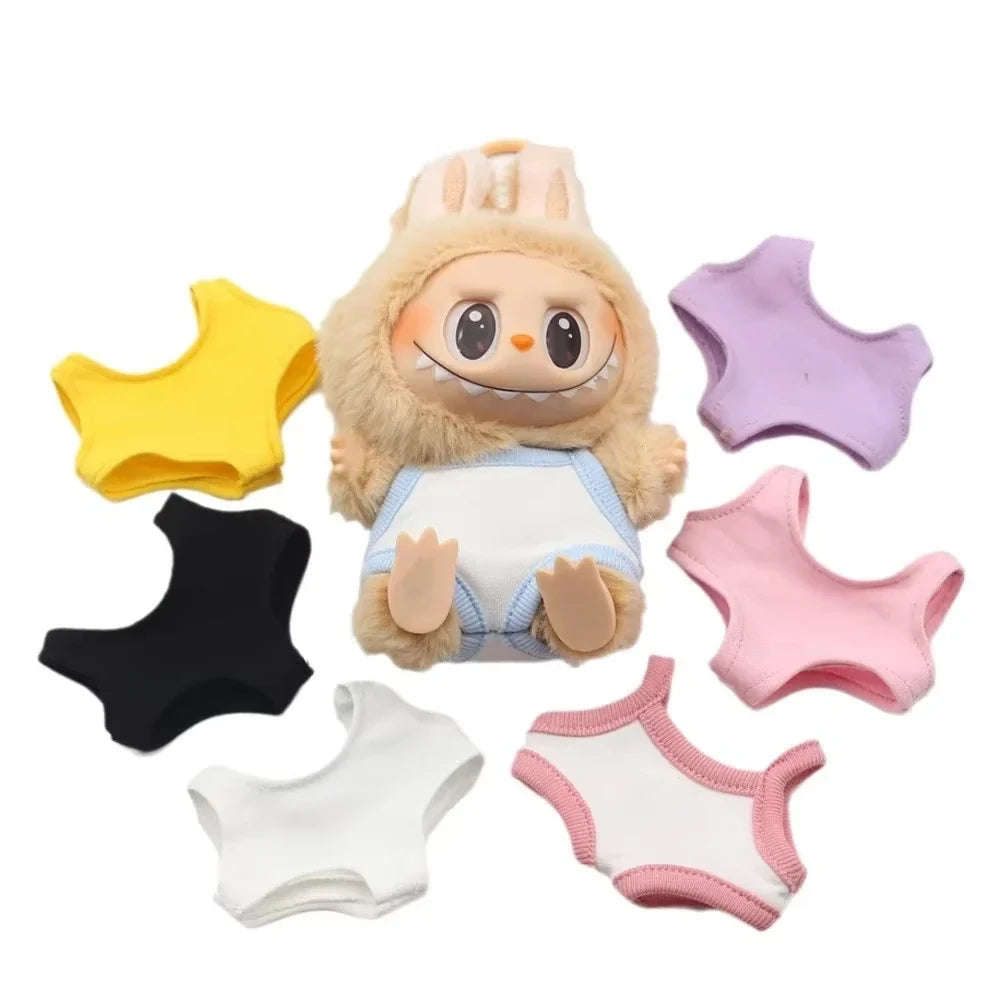 Mini Doll Swimsuit Outfit - Solid Color Clothing Accessories for 15-17cm Labubu and 10cm Cotton Dolls