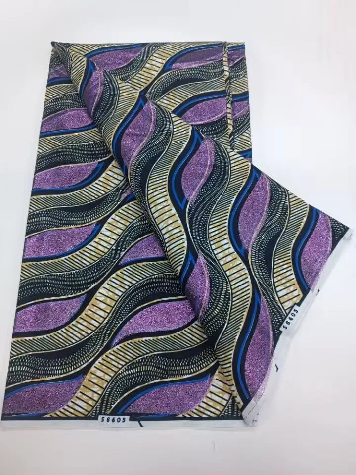 African Golden Glitter Wax Fabric - 6 Yards Ankara Batik Pagne Material for Sewing & Fashion Designs