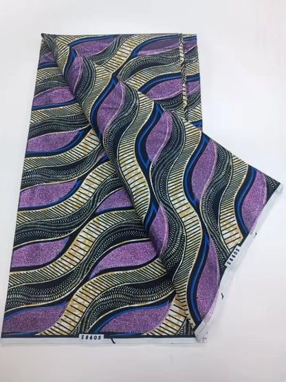African Golden Glitter Wax Fabric - 6 Yards Ankara Batik Pagne Material for Sewing & Fashion Designs