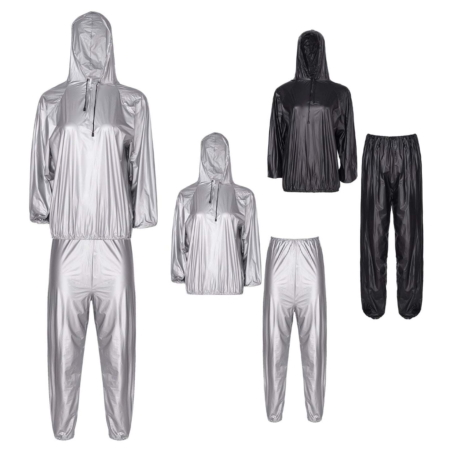 Unisex PVC Sauna Suit — Long Sleeve Top & Elastic Waistband Pants for Men & Women, Slimming Fitness Workout Outfit