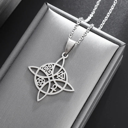 Witchcraft Witch Knot Necklace - Irish Trinity Knot Triple Spiral Pendant, Stainless Steel Ankh Cross Pentagram Amulet Jewelry