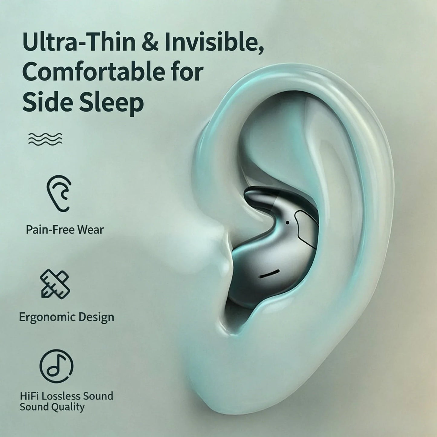 Ultra-Thin Sleep Earbuds - Lightweight Invisible Design with Ergonomic Side-Sleep Fit & Built-In Mic