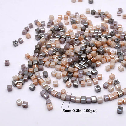 Pink Czech Glass Crystal Beads - 3mm 4mm 5mm Cube Square Candy Seed Beads for DIY Jewelry Making Charms