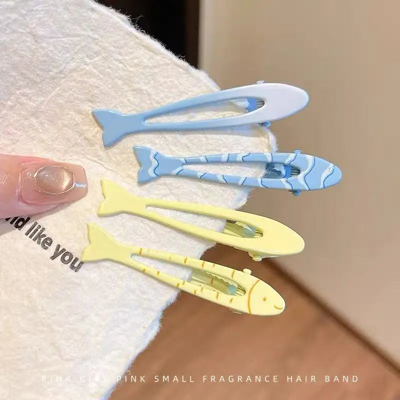 Cute Fish Hair Clips Set - 4PCS Blue & Yellow Elegant Side Hairpins for Women & Girls Fashion Accessories