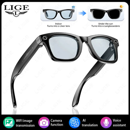 LIGE AI Smart Glasses — 8MP Camera, Video Recording, 100+ Languages Translation, Bluetooth Call & Music for Men & Women
