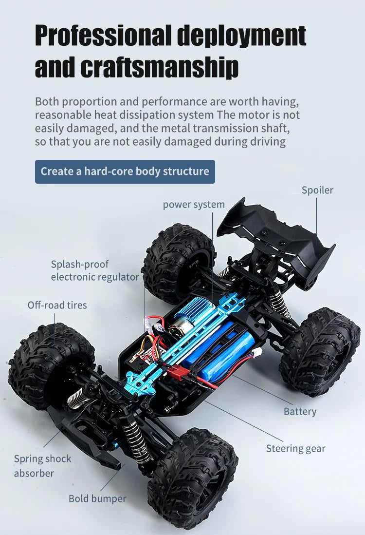 1:16 4WD RC Car – 70KM/H High-Speed Drift Monster Truck with LED, Remote Control, 4x4 for Kids, WLtoys 144001