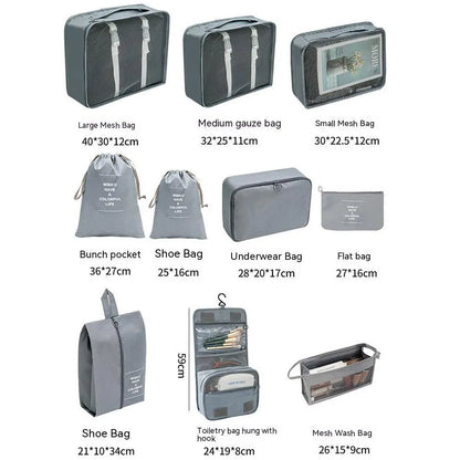 7/8/9/10-Piece Travel Organizer Storage Bags Set - Portable Wardrobe Packing Cubes for Suitcase, Luggage, Clothes, Shoes, Pouch Foldable Design
