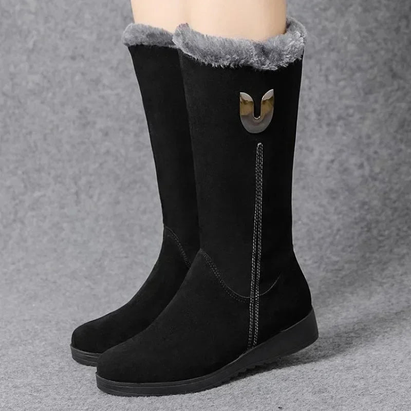Warm Chelsea High Fur Boots for Women – 2025 Winter Chunky Mid-Calf Plush Snow Boots with ZIP, Fashion Botas De Mujer