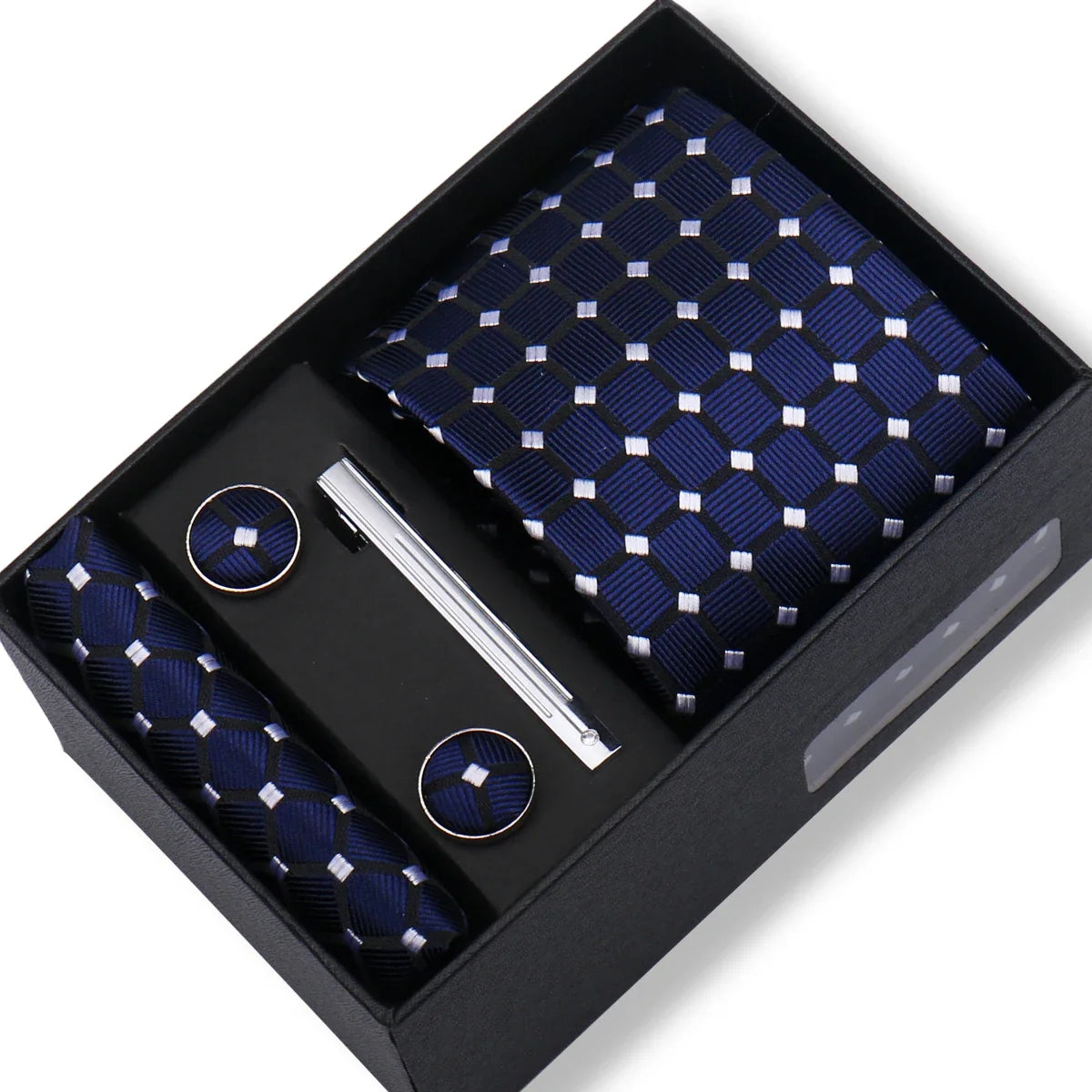 Men’s Green Business Tie Set - Premium Necktie with Hanky, Cufflinks & Tie Clip Gift Box for Wedding Formal Wear