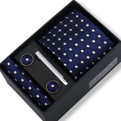 Men’s Green Business Tie Set - Premium Necktie with Hanky, Cufflinks & Tie Clip Gift Box for Wedding Formal Wear