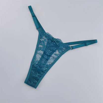 Women's Lace Thong Set - 3-Piece Low Waist Breathable Sheer G-String Lingerie