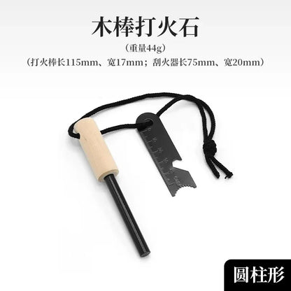 Wilderness Survival Flint Kit - Magnesium Fire Starter Stick with Wooden Handle for Camping Outdoor Emergency Gear