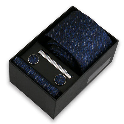 Men’s Fashion Tie Set Gift Box - 8cm Necktie with Handkerchief Cufflinks & Clip for Formal Business Suit Accessories