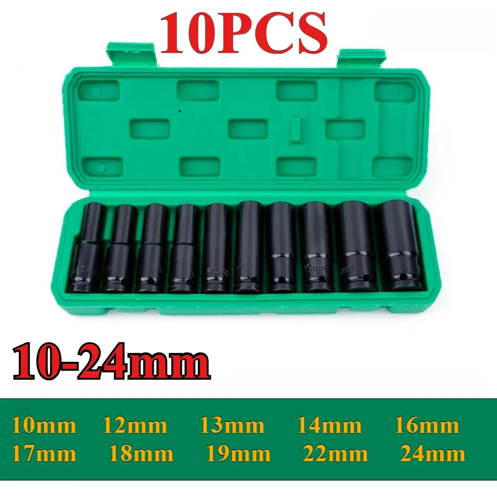 1/2-Inch Drive Impact Socket Set - 10-Piece 6-Point Metric Carbon Steel Sockets with Storage Case