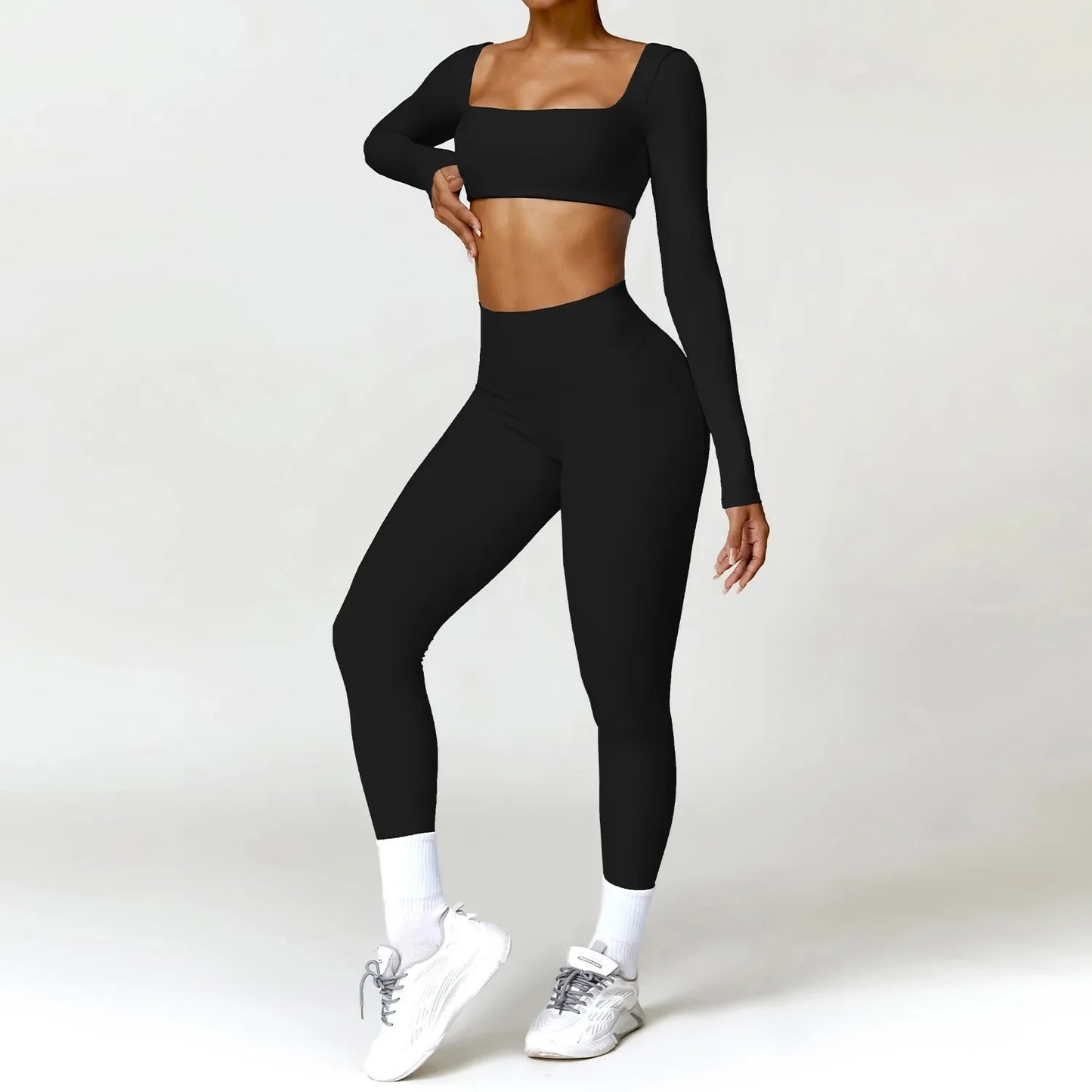 2Pcs Women's Yoga Sports Set - Quick Dry Long Sleeve Workout Tracksuit for Gym & Running