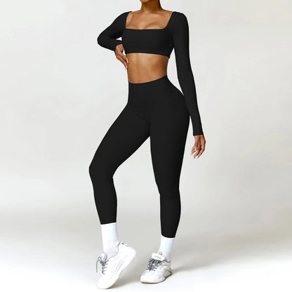 2Pcs Women's Yoga Sports Set - Quick Dry Long Sleeve Workout Tracksuit for Gym & Running
