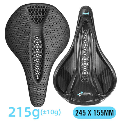 RYET Ultra Full Carbon 3D Printed Bike Saddle — 145mm Lightweight MTB Seat with High Modulus Carbon Fiber Base