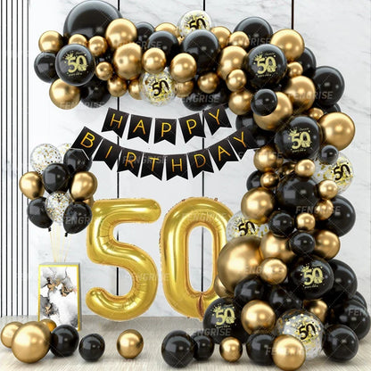 Black and Gold Balloon Garland Arch Kit - Confetti Latex Balloons for Happy 18th, 30th, 40th, 50th Birthday Party Decor and Adult Anniversaries