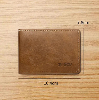 Retro Leather Driver’s License Wallet – Ultra-Thin Men’s ID Card Holder with Coin Purse, Multifunctional Slim Solid Color Short Wallet