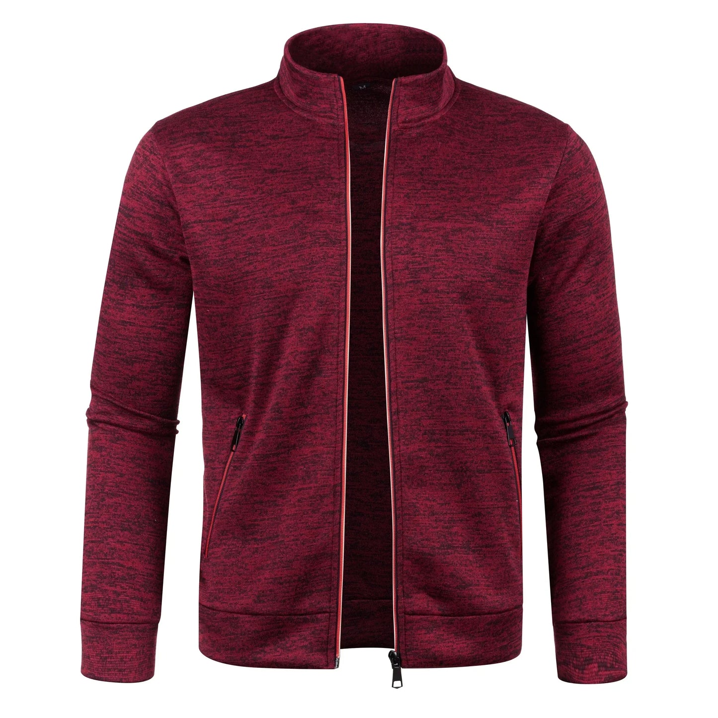 Men's Autumn Winter Zipper Sweater Jacket - Color Block Long Sleeve Slim Fit Plush Casual Warm Coat