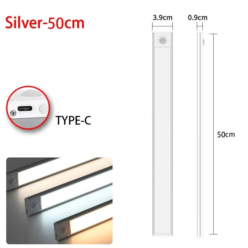 LED Motion Sensor Night Light - Wireless USB Rechargeable Under Cabinet Light for Kitchen, Bedroom & Wardrobe