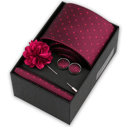 Men’s 4-Piece Tie Set Gift Box - Elegant Necktie with Handkerchief, Cufflinks & Brooch for Business, Wedding & Suit Accessories