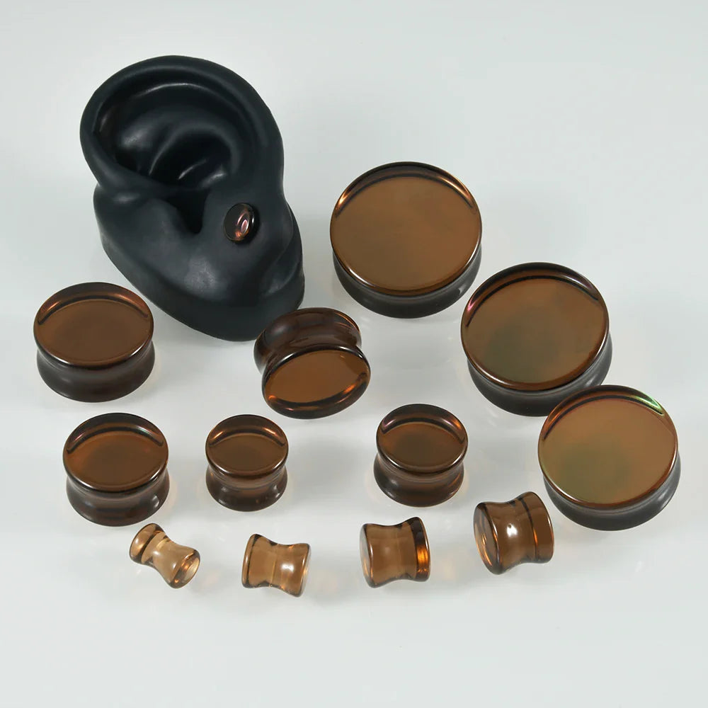 Natural Glass Double Flared Ear Plugs – Colorful Ear Tunnel Gauge Expanders Body Piercing Jewelry